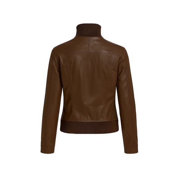 Guess Y2K Chocolate Brown Leather Jacket | Heart Zip Tiger Satin Lining Bomber - Picture 9 of 16
